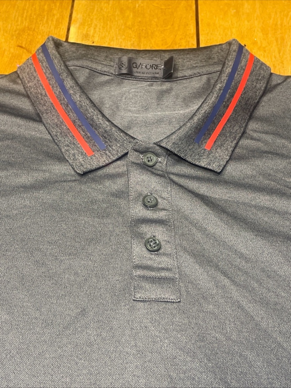 G/FORE Performance Fabric Polo Size XXL Color Dark Grey with Red/Blue Stripes